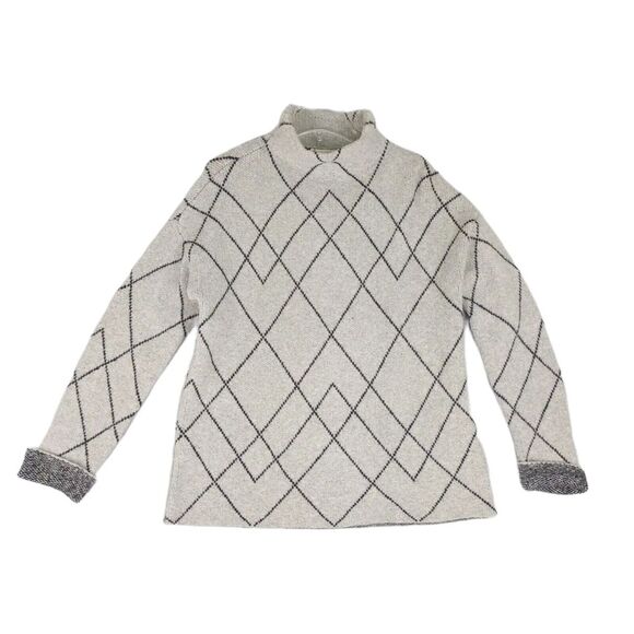 CHRISTIAN SIRIANO Women's M Wool Blend Argyle Gray Turtleneck Sweater, Lagenlook - Picture 1 of 6